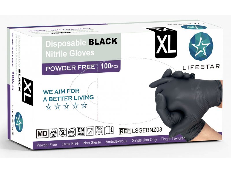 Lifestar nitril poedervrije handschoenen - zwart